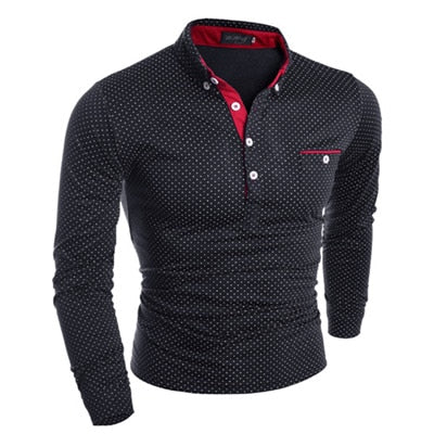 New Spring Fashion Men's Long Sleeve Polo Shirt