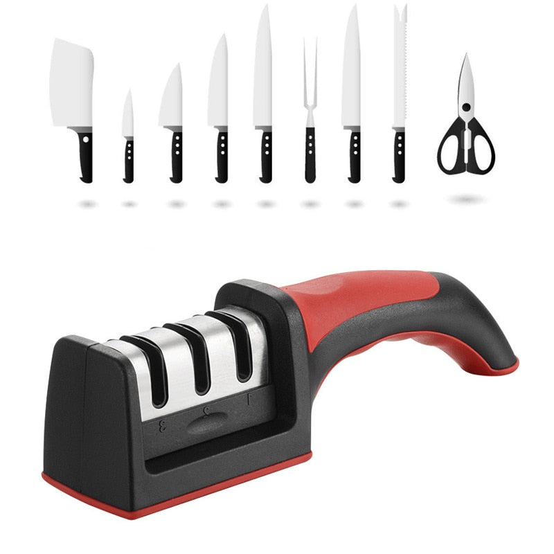 3-Stage Manual Knife Sharpener & Cut-Resistant Glove